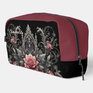Personalized Gothic Roses Floral Travel Makeup Bag