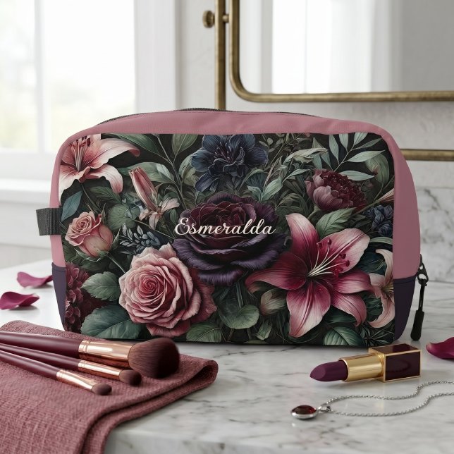 Personalized Gothic Roses Floral Travel Makeup Bag (Creator Uploaded)