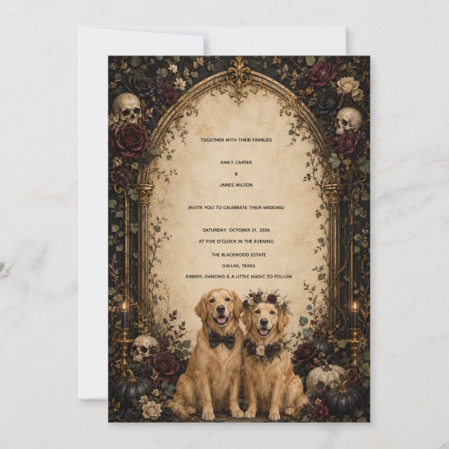 Personalized Gothic Skull Golden Retriever  Invitation (Front)