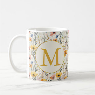Personalized Gouache Meadow Flowers Pattern Coffee Mug