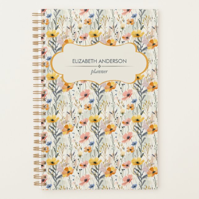 Personalized Gouache Meadow Flowers Pattern Planner (Front)
