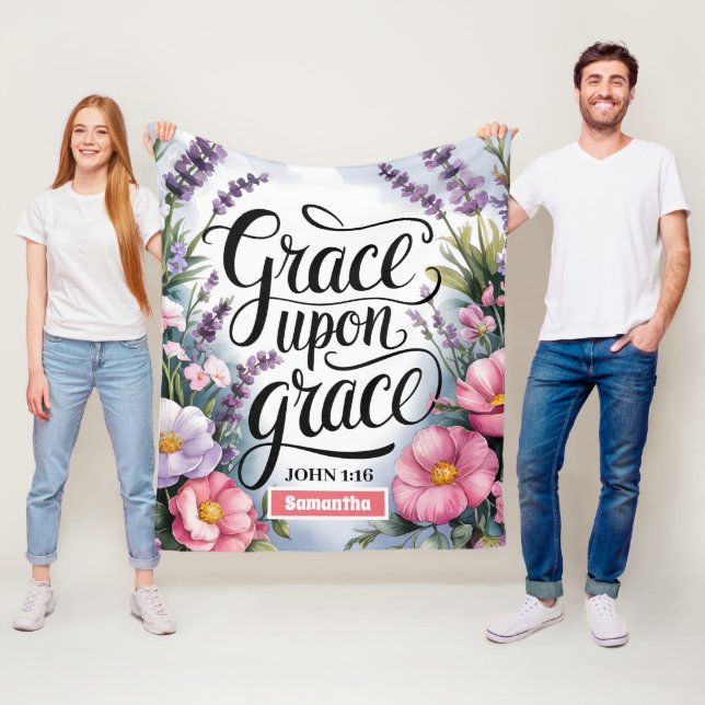 Personalized Grace Upon Grace Christian Women Fleece Blanket (In Situ)