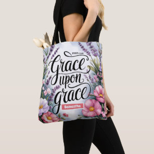 Personalized Grace Upon Grace Christian Women Tote Bag