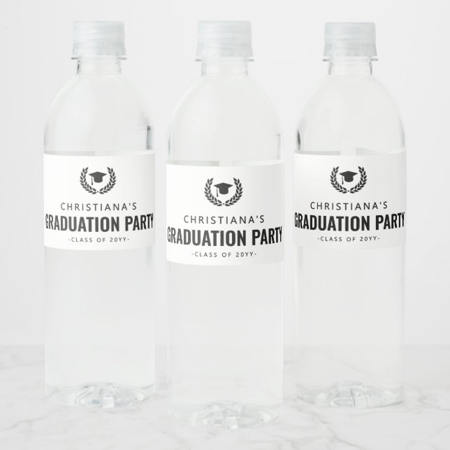 Personalized Grad Hat Graduation Party Simple Water Bottle Label (Bottles)