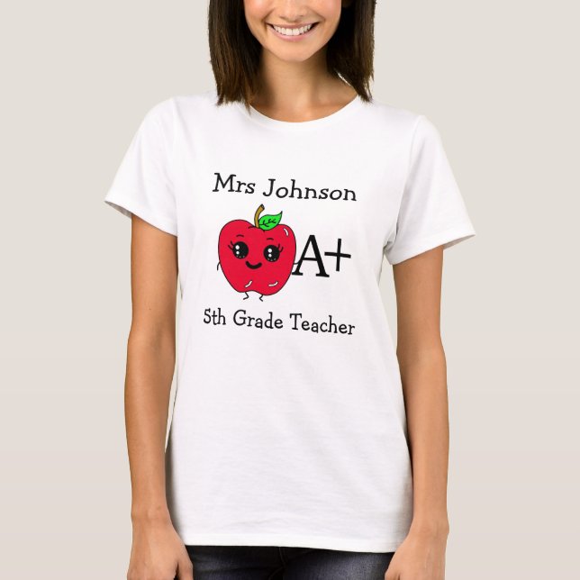 Personalized Grade and Teacher's Name Cute Apple T-Shirt (Front)