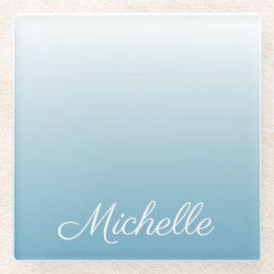 Personalized gradient ombre angel blue glass coaster