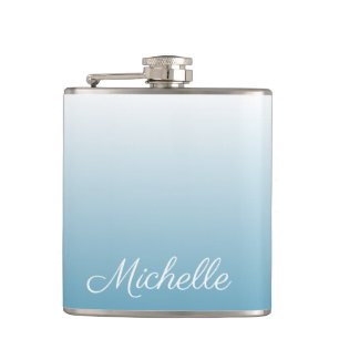 Personalized gradient ombre angel blue hip flask