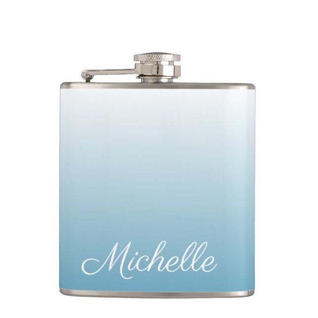 Personalized gradient ombre angel blue hip flask (Front)