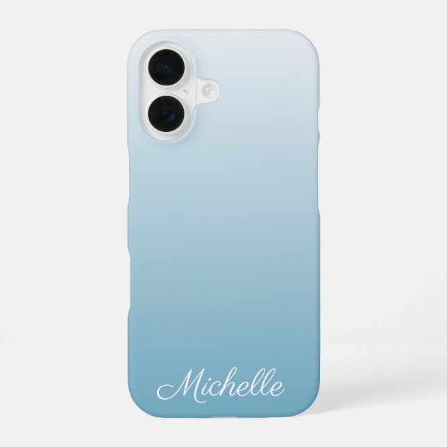 Personalized gradient ombre angel blue iPhone 16 case (Back)