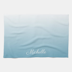 Personalized gradient ombre angel blue kitchen towel