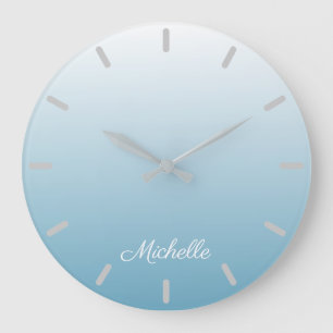 Personalized gradient ombre angel blue large clock