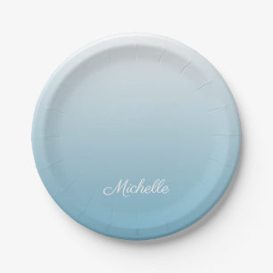 Personalized gradient ombre angel blue paper plate