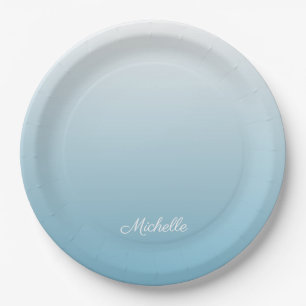 Personalized gradient ombre angel blue paper plate