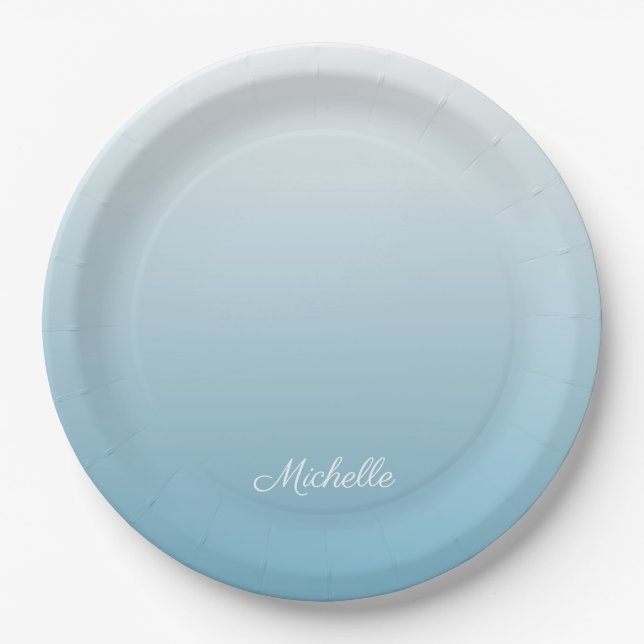 Personalized gradient ombre angel blue paper plate (Front)