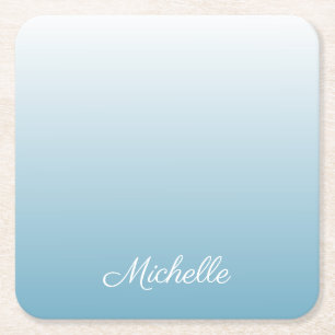 Personalized gradient ombre angel blue square paper coaster