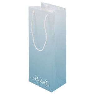 Personalized gradient ombre angel blue wine gift bag