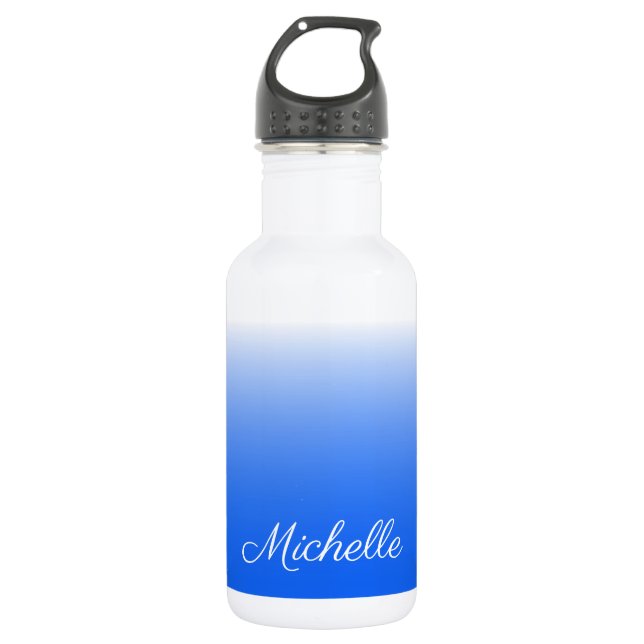 Personalized gradient ombre electric blue 532 ml water bottle (Front)