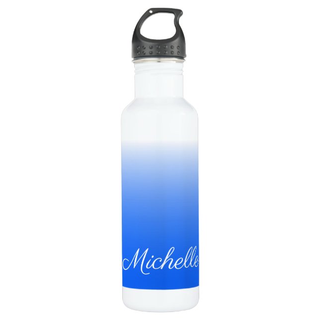 Personalized gradient ombre electric blue 710 ml water bottle (Front)