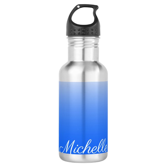 Personalized gradient ombre electric blue 710 ml water bottle (Front)