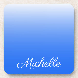 Personalized gradient ombre electric blue coaster