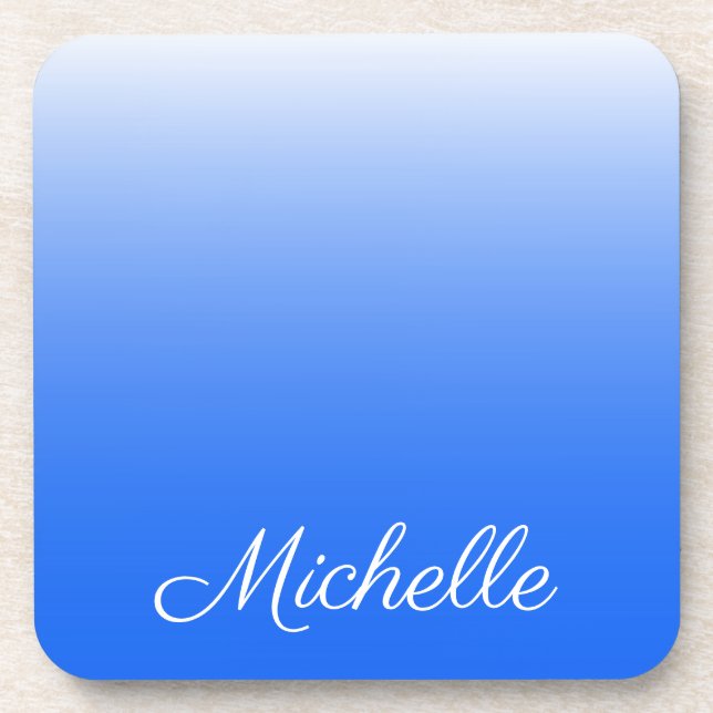 Personalized gradient ombre electric blue coaster (Front)