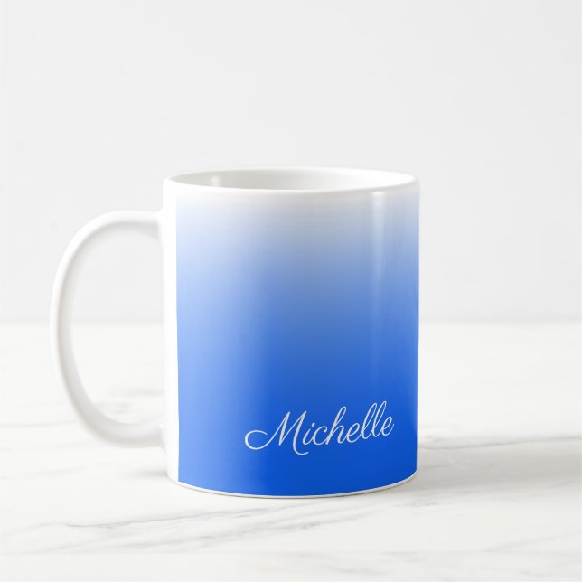 Personalized gradient ombre electric blue coffee mug (Left)