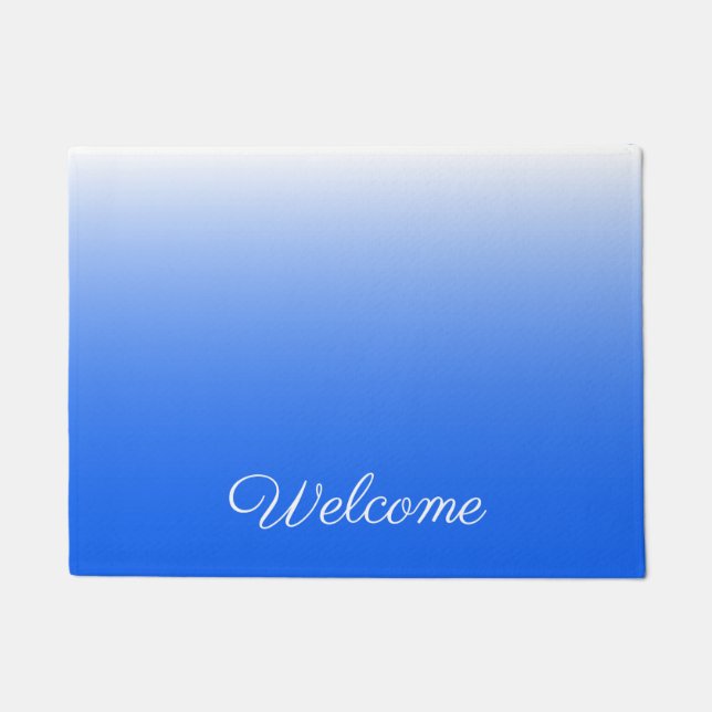 Personalized gradient ombre electric blue doormat (Front)