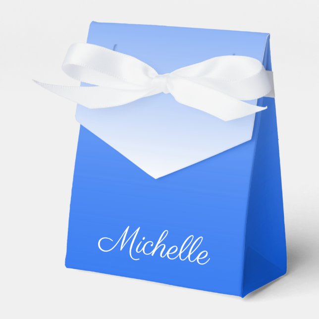 Personalized gradient ombre electric blue favor box (Front Side)