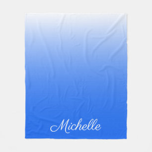 Personalized gradient ombre electric blue fleece blanket