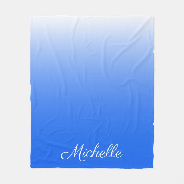 Personalized gradient ombre electric blue fleece blanket (Front)
