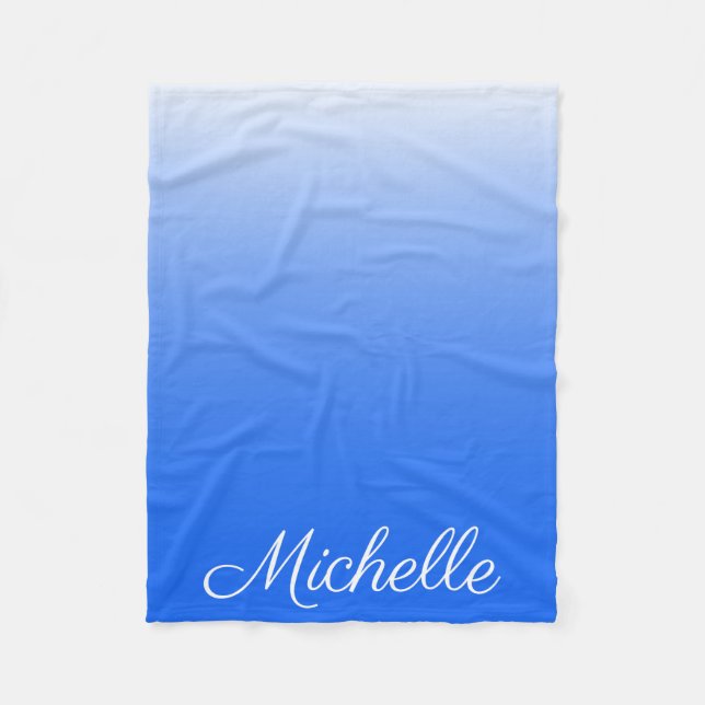 Personalized gradient ombre electric blue fleece blanket (Front)