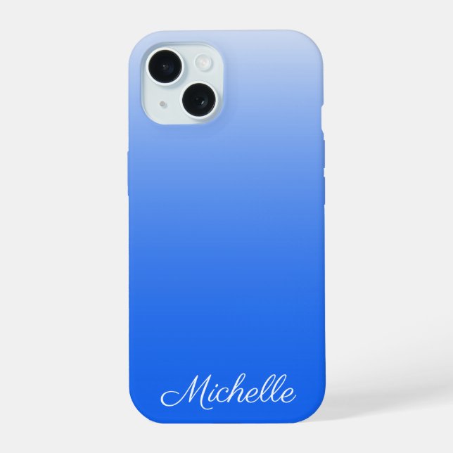 Personalized gradient ombre electric blue iPhone 15 case (Back)