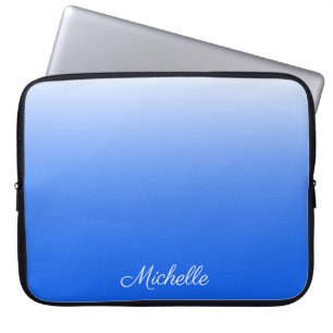 Personalized gradient ombre electric blue laptop sleeve
