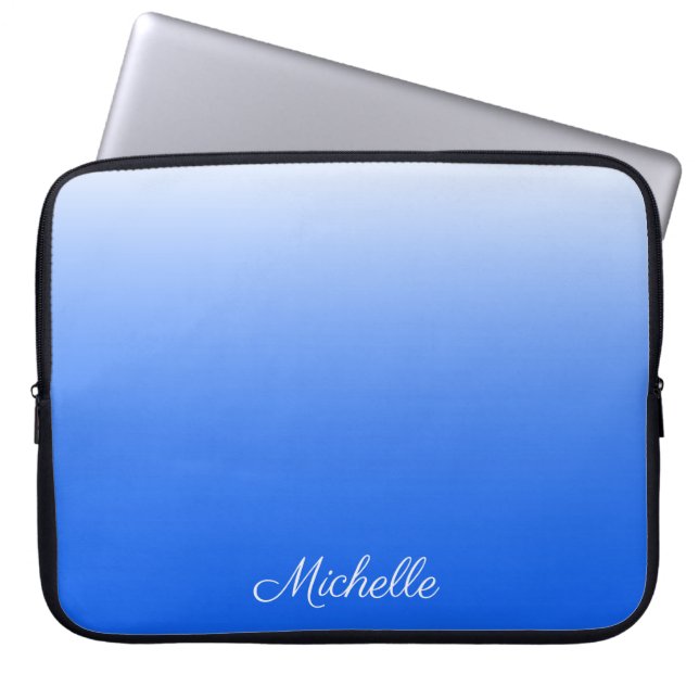 Personalized gradient ombre electric blue laptop sleeve (Front)