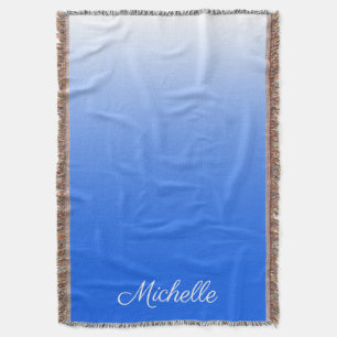 Personalized gradient ombre electric blue throw blanket