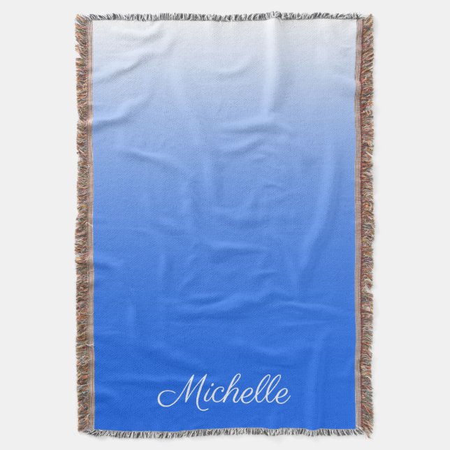 Personalized gradient ombre electric blue throw blanket (Front Vertical)