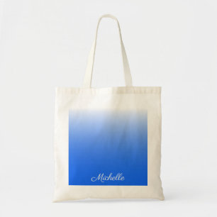 Personalized gradient ombre electric blue tote bag