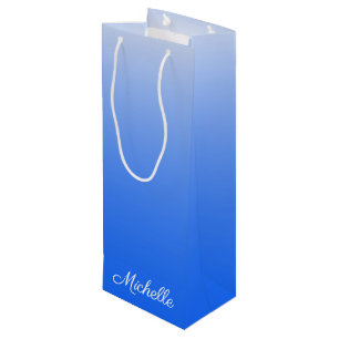 Personalized gradient ombre electric blue wine gift bag
