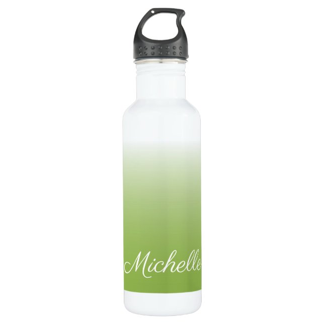 Personalized gradient ombre greenery green 710 ml water bottle (Front)