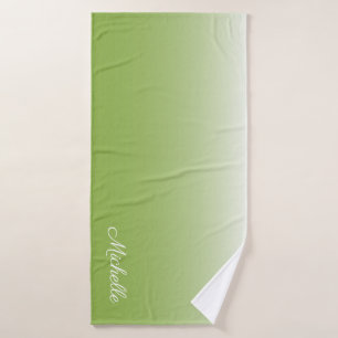 Personalized gradient ombre greenery green bath towel