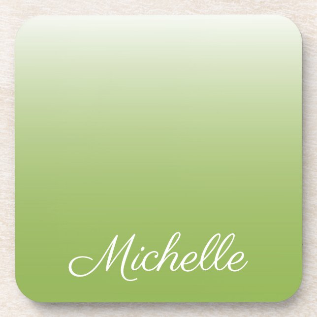 personalized gradient ombre greenery green coaster (Front)