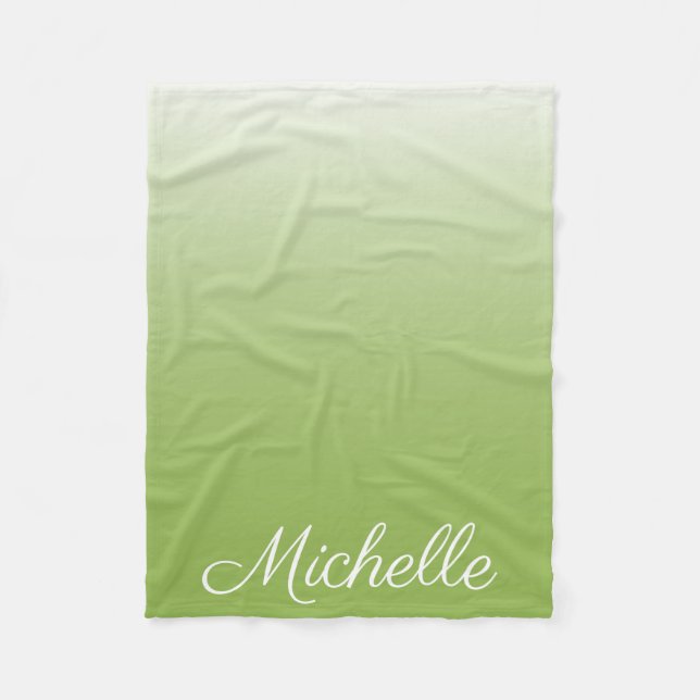 Personalized gradient ombre greenery green fleece blanket (Front)