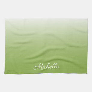 Personalized gradient ombre greenery green kitchen towel