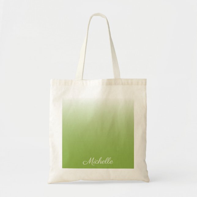personalized gradient ombre greenery green tote bag (Front)