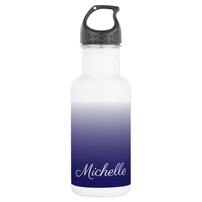 Personalized gradient ombre navy blue 532 ml water bottle (Front)