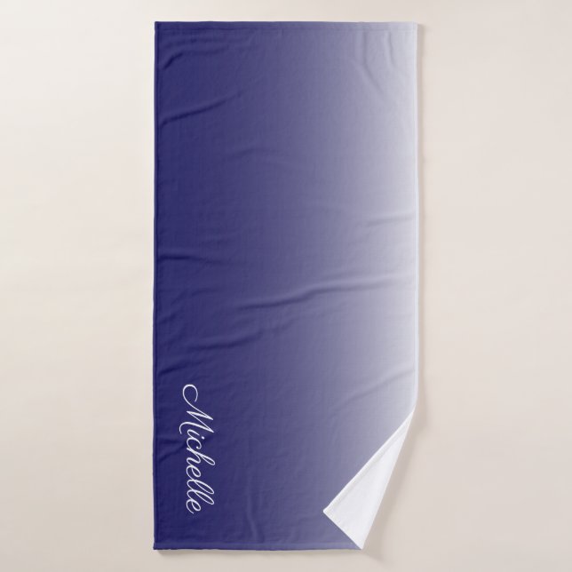 Personalized gradient ombre navy blue bath towel (Bath Towel)