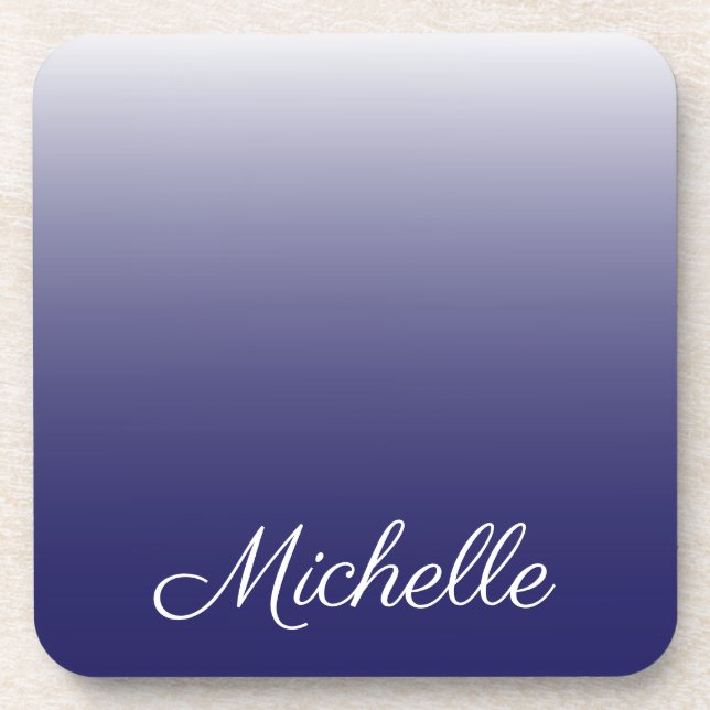 Personalized gradient ombre navy blue coaster (Front)