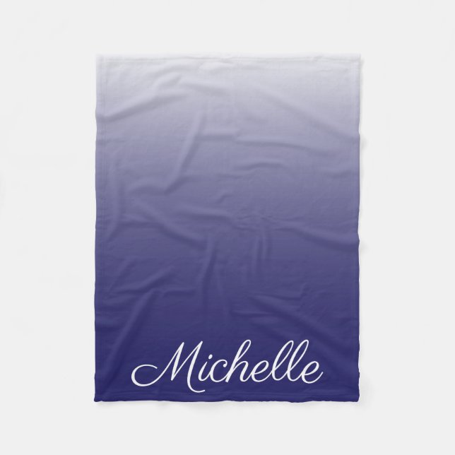Personalized gradient ombre navy blue fleece blanket (Front)