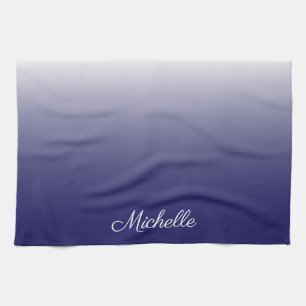 Personalized gradient ombre navy blue kitchen towel