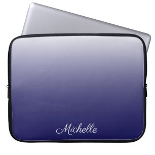 Personalized gradient ombre navy blue laptop sleeve